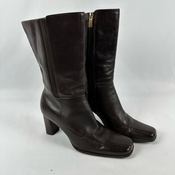 Worthington Dark Brown Leather Womens Square Toe Ankle Boots - Picture 1 of 13